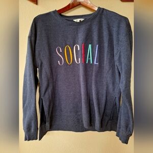 Wildfox Womens Embroidered Navy Sweatshirt  Crew Neck Size S